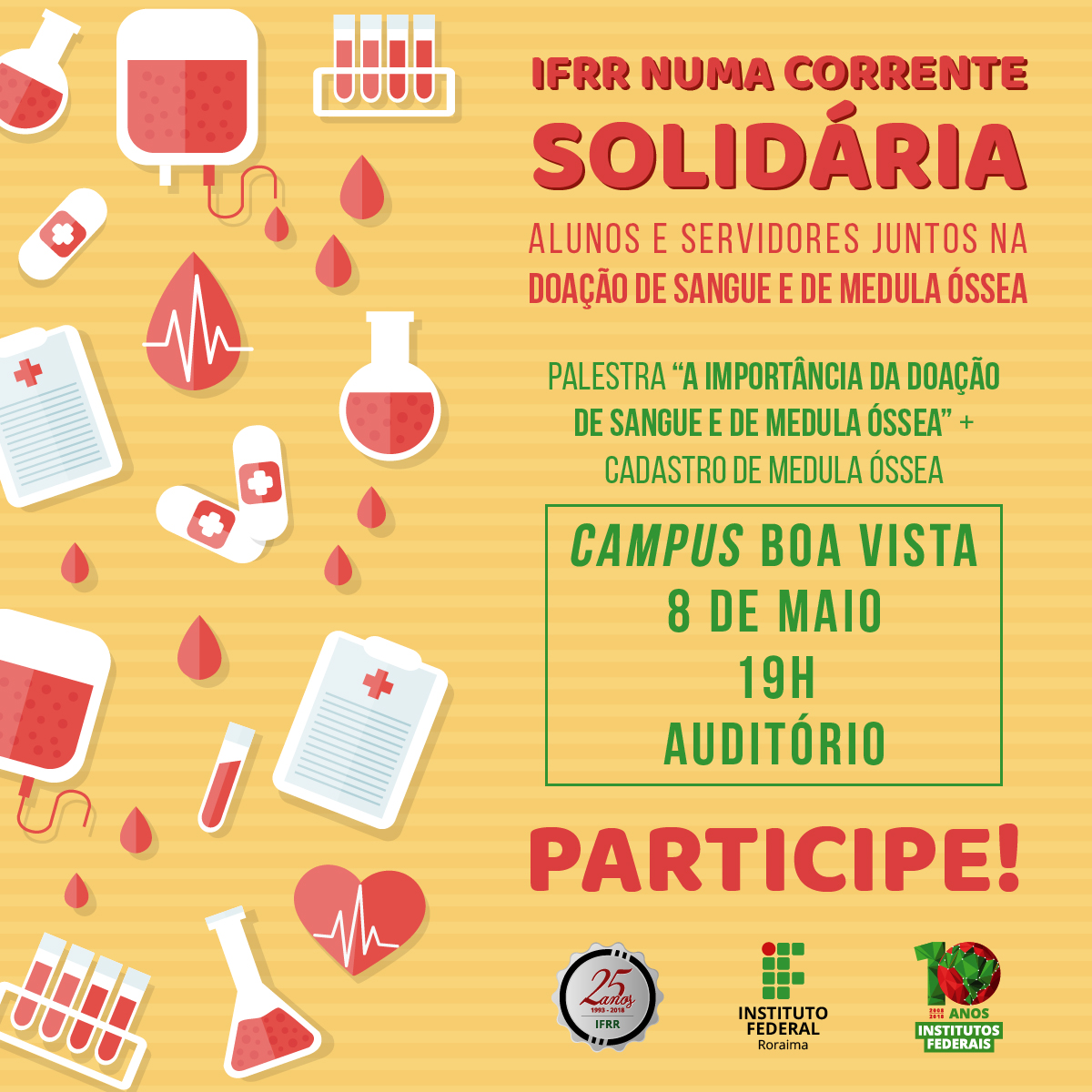 Palestra sobre doação de sangue e de medula óssea ocorre nesta terça-feira, dia 8